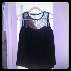 Rag & bone mesh and crepe black tank top blouse